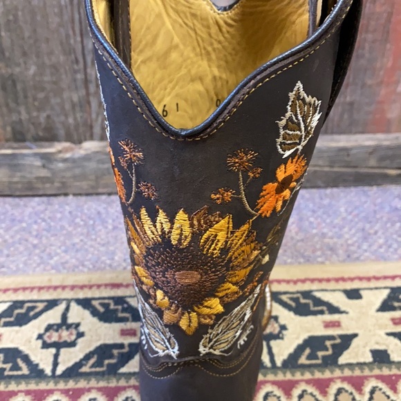 Cowgirl Boots Sunflower Leather Brown Western - Picture 5 of 7